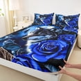 thumbnail image 3 of Homewish 4D Mystic Wolf Queen Sheet Sets for Teens, Romantic Blue Rose Flat Sheet, Jungle Galaxy Moon Queen Fitted Sheet, Microfiber Bedroom Decor, 4 Pieces, 3 of 7
