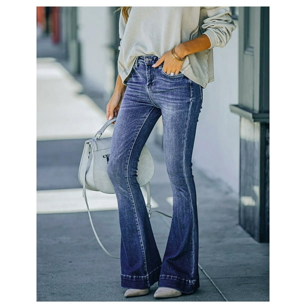 Woman Jeans 2022 Autumn New Dark Blue High Waist Flared Pants