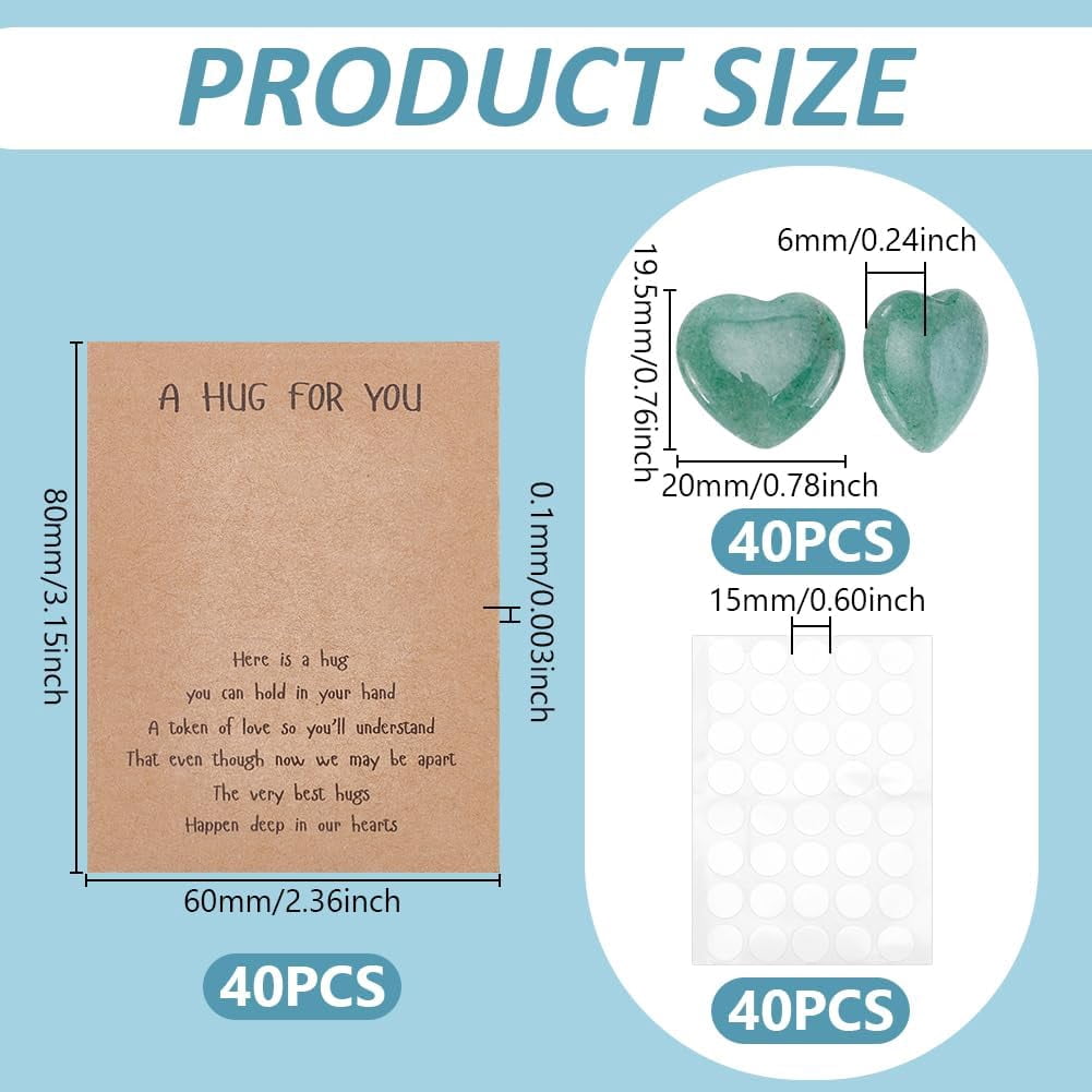 40Pcs Natural Stones Keepsake Exchange Relationship Cards Heart Love Stones Pocket Palm Stone with Round Dot Double Sided Tapes for Colleagues Family Distance Social Celebration Colorful DIY