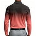 thumbnail image 3 of Mens Collared Long Sleeve Polo Shirt Gradient Ombre Print Three Button Placket Casual Athletic Top, 3 of 3