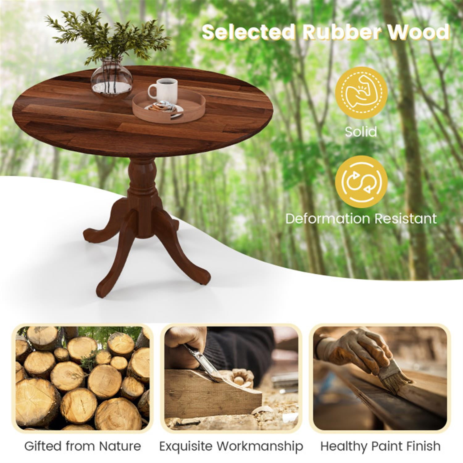 Demi Bonn Wooden Dining Table with Round Tabletop and Curved Trestle Legs, Modern Kitchen Table Furniture for Dining Room, Dinette, Brown