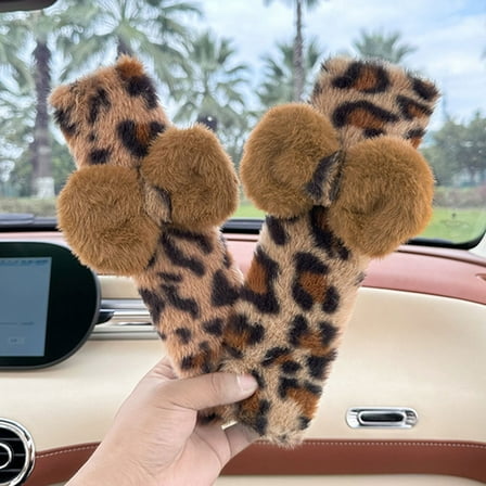 2 Pack Seat Belt Cover Pad, Cute Leopard Print Bow Tie Seatbelt Covers Seatbelt Shoulder For More Comfortable Driving, Plush Fluffy Soft Seat Belt Cover, Car Seats Accessories