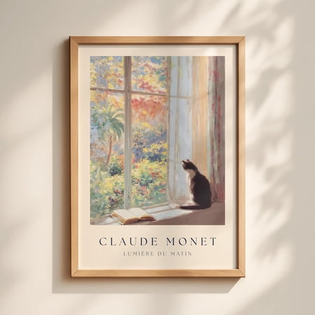 Bookish Monet Wall Art Print Monet Poster Claude Poster Cozy Book Lover Gift Monet Claude Cozy Cat Reading Nook Decor Impressionist Art Print Impressionist Nook Unfreamed 8x12