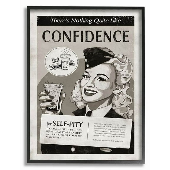 Stupell Industries Confidence Vintage Comic Book Black and White Design Framed Wall Art by Ester Kay