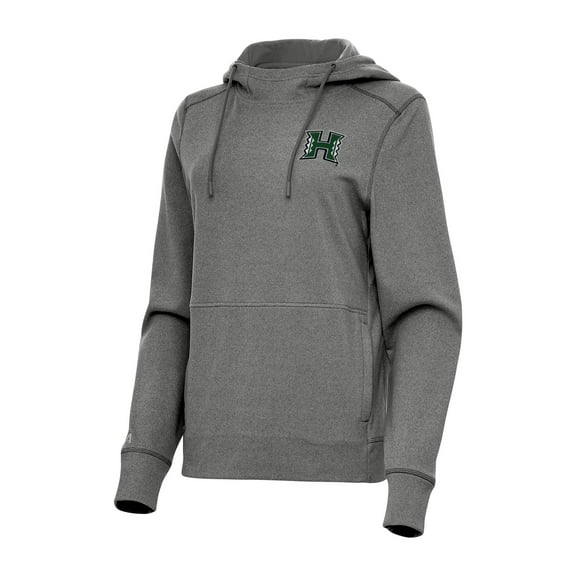 Women's Antigua Heather Black Hawaii Rainbow Warriors Justice Pullover Hoodie