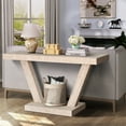 thumbnail image 2 of 60-Inch Rustic Entryway Bench with 2-Tier Storage, Farmhouse Style Shoe Storage Cabinet, Distressed Solid Wood Veneer Console Table for Hallway, Living Room and Behind Sofa, Antique Natural, 2 of 7