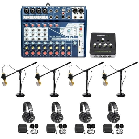 Soundcraft 4-Person Podcast Podcasting Recording Kit Mics+Headphones+Boom (Best Headphones For Recording Podcasts)