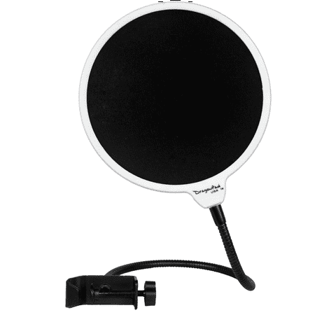 Dragonpad USA 6" Round Gooseneck Microphone Studio Pop Filter with Clamp - White/Black