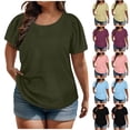 thumbnail image 1 of WRKEKC Hauts d'Été pour Femmes, T-Shirt à Manches Bouffantes à Col Rond pour Femmes Grande Taille, Haut d'Été Décontracté Uni, Coupe Ample, Confortable, 1 of 8