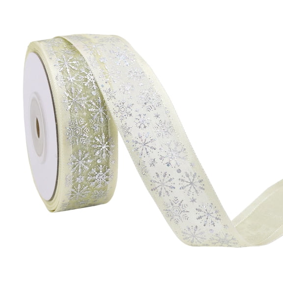 BINGLI 1 Inch Wide Christmas Wired Ribbon, Snowflake Organza Sheer Glitter Ribbon for Xmas Tree, Wreath, Party Decoration, Gift Wrapping, 2 Lengths Options Available