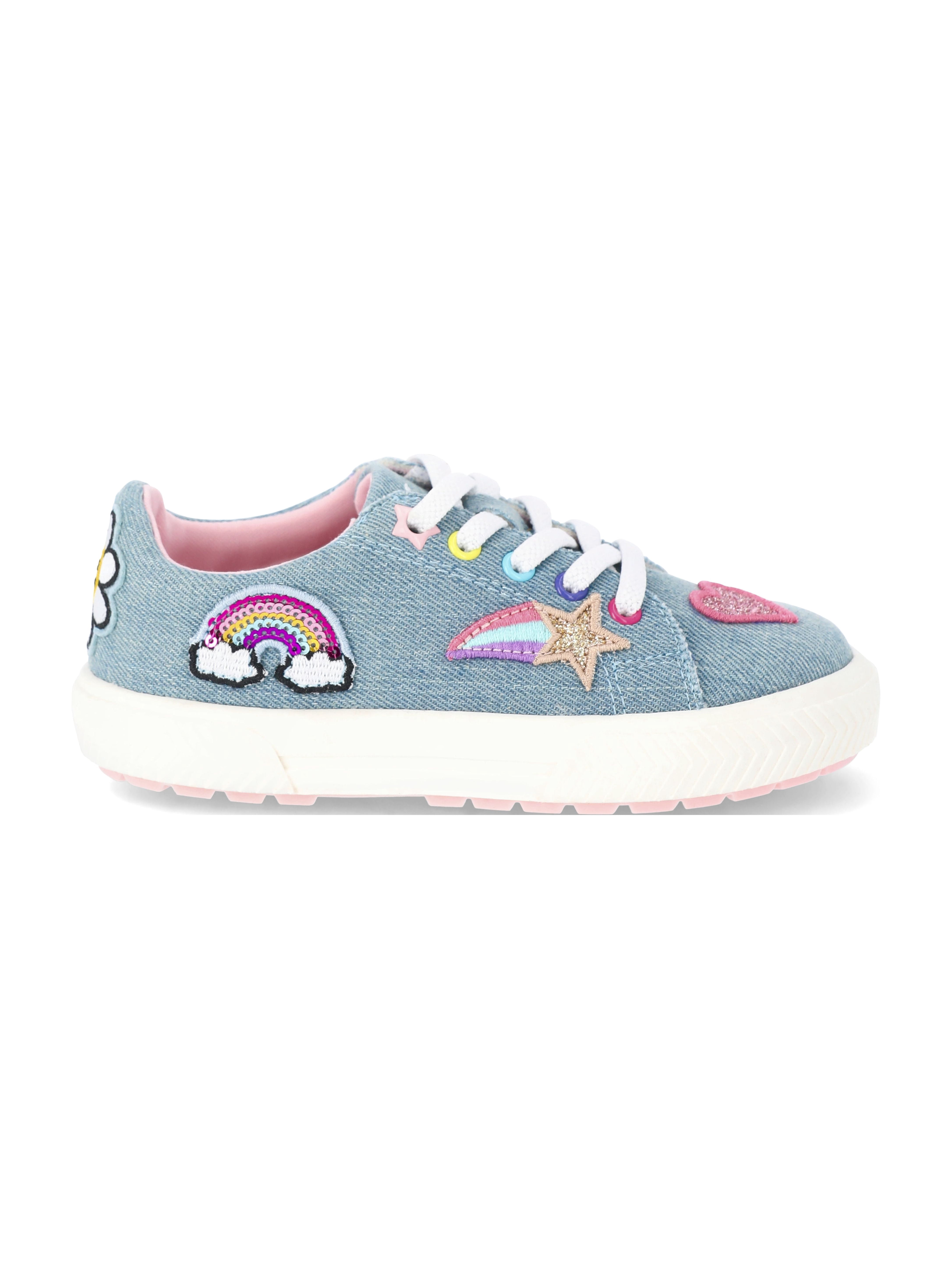 Wonder Nation Toddler Girls Denim Low Court Sneakers with Patches