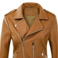 thumbnail image 3 of IROINNID Women's Short Faux Leather Jacket Notch Lapel Solid Color Long Sleeve Jacket Zipper Pocket Outerwear Tops, Brown, 3 of 4