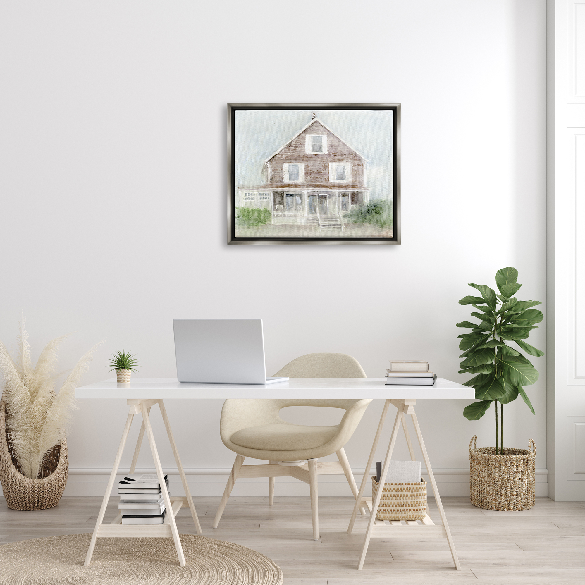 Stupell Coastal House Calm Porch Landscape Painting Gray Floater Framed Art Print Wall Art