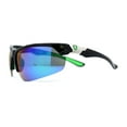 thumbnail image 3 of Mens Color Mirror Baseball Half Rim Wrap Plastic Sport Sunglasses Black Green Teal Mirror, 3 of 4