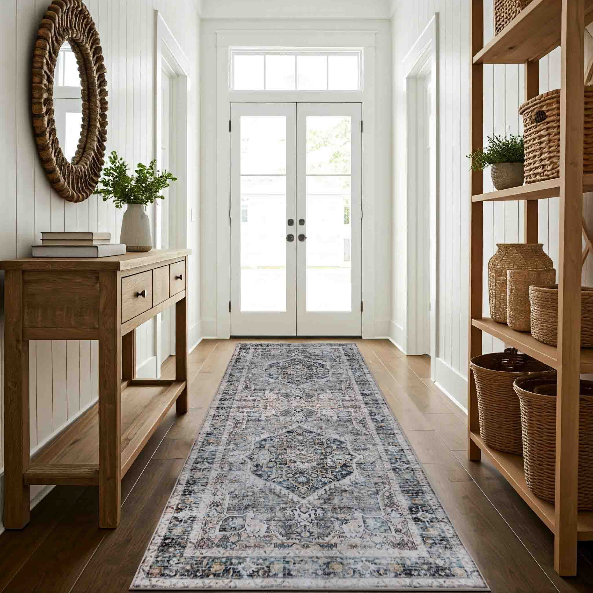 Delara 2.5'x10' Machine Washable Area Rug, Soft & Durable, Non-Slip, Stain Resistant, Antique Mist, for Bedroom, Living & Dining Room
