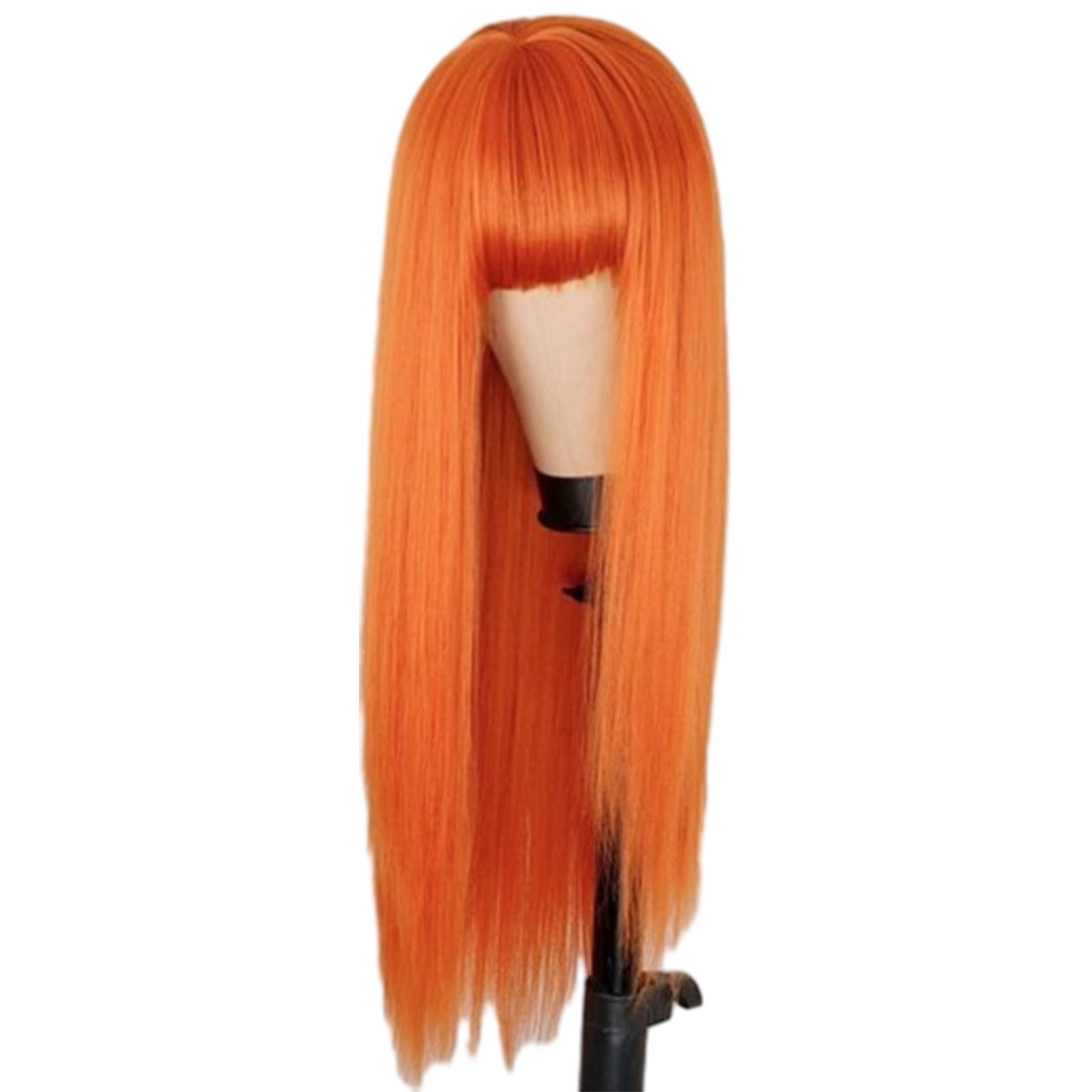 YSGFHGJW Human Hair Wig,Long Straight Wig With Bangs Hair Wig For Women Synthetic Natural Wig ,Various Colors Available,Daily Wear Party And Cosplay Soft Wig,Orange