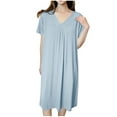 thumbnail image 2 of Wancir Women's V-Neck Nightgown Lightweight Fabric & Pleated Front Long Sleep Dress, 2 of 5