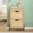 thumbnail image 4 of Armoire de Rangement pour Chaussures Étroite de 24 Pouces avec Design en Rotin, Organisateur Autoportant avec Portes Rabattables, Tiroir et Tablettes Ajustables pour Entrée, Couloir Ou Garde-Robe, Bois/blanc, 4 of 9