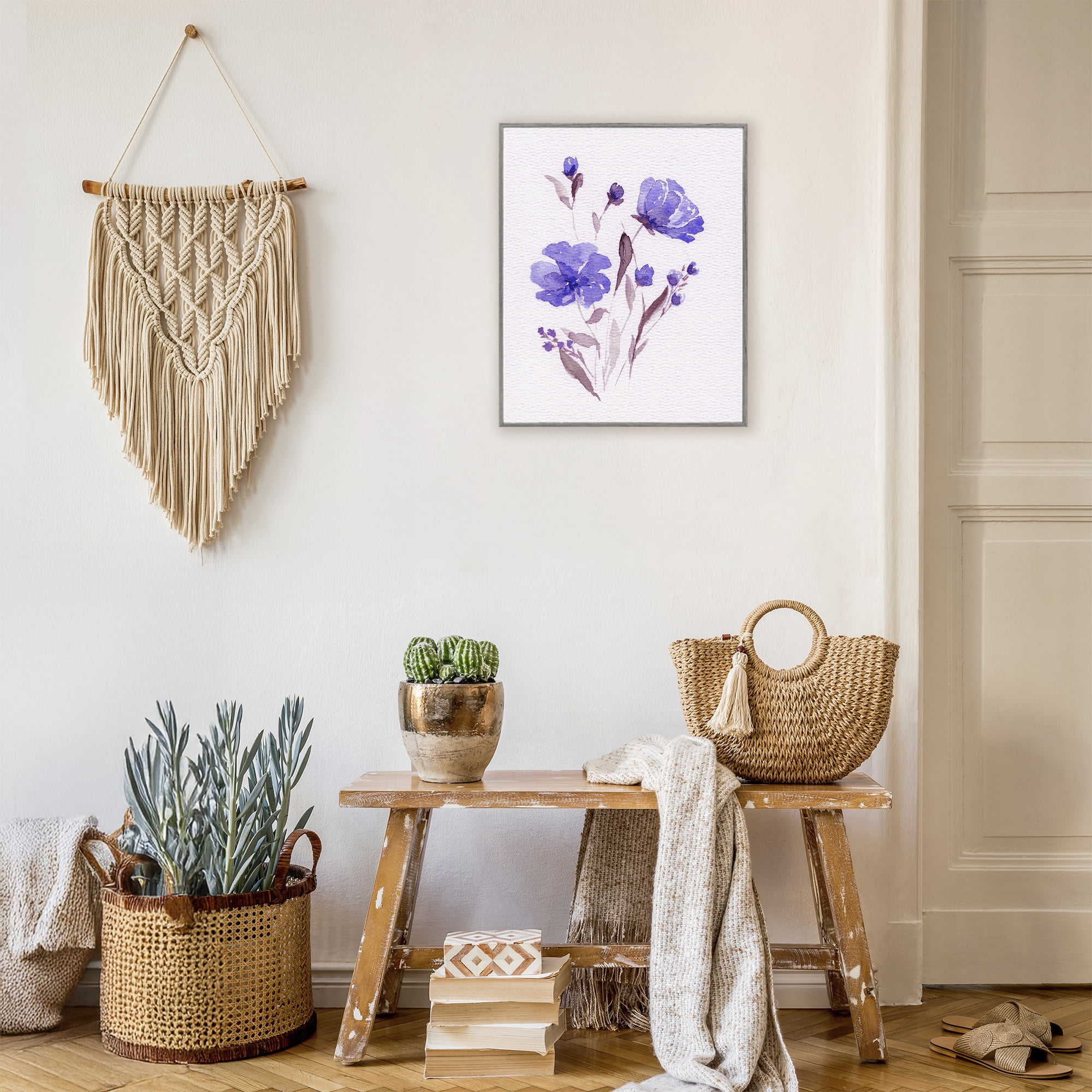Stupell Industries Watercolor Purple Flowers Gray Framed Giclee Art, design by Leah Noel Art
