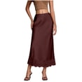 thumbnail image 2 of Gamivast Women's Satin Midi Skirt High Waisted Elegant Smooth Flared Slip Skirt Flowy Side Zipper Eyelash Lace Skirt Trim Hem Wedding Guest Cocktail Party, 2 of 8