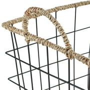Better Homes & Gardens 2-Pack Square Wire Storage Baskets with Woven Trim, Black Metal, 10L x 10W x 10H – Decorative Bin for Pantry, Closet, Bathroom, or Office Organization