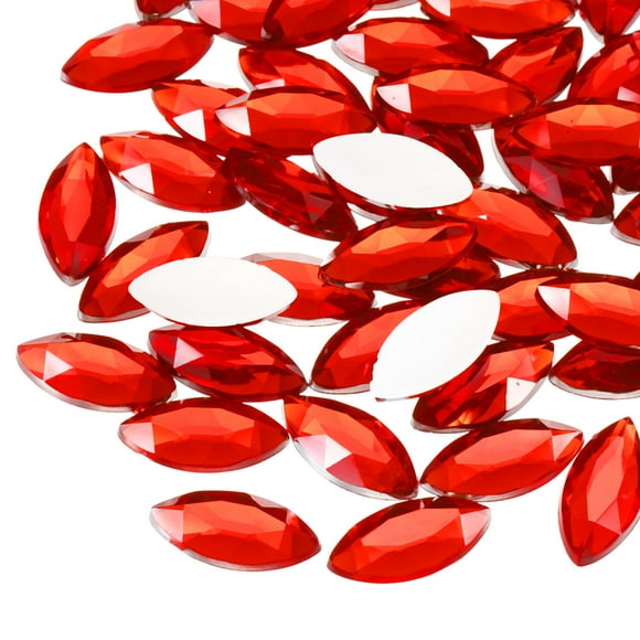 100PCS Gemas Acrílicas Ojo de Caballo 12x25mm Rhinestones Artificiales de Respaldo Plano para Bodas, Fiesta, Pintura Facial, Rojo