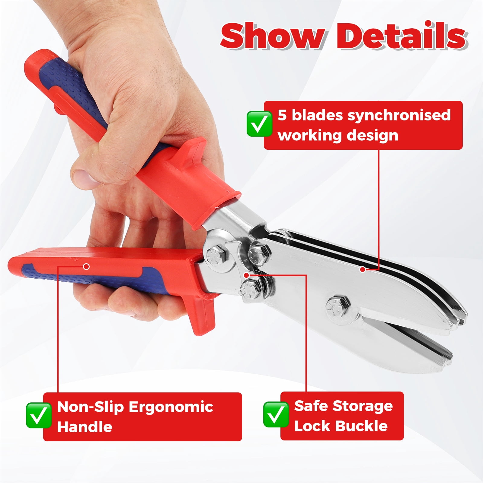 Ikoopy 5 Blade Hand Crimper Rust Resistant Gutter Crimping Tool and Sheet Metal Crimper with Anti Slip Ergonomic Handle for 22 to 28 Gauge Galvanized Steel Ductwork Downspouts Stove Pipes