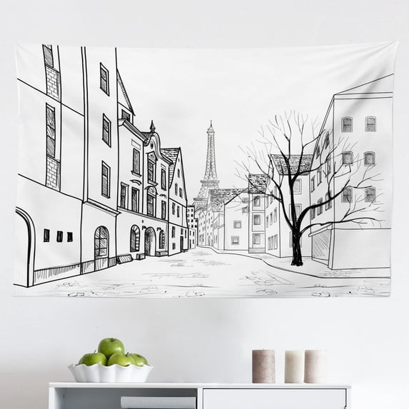 Cityscape Tapestry, Old Mediterranean Town Camogli of Italy at Sunrise Colorful Scenic Landscape, Fabric Wall Hanging Decor for Bedroom Living Room Dorm, 2 Sizes, Peach Yellow, by Ambesonne