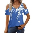 thumbnail image 2 of Tops de Algodón para las Mujeres Impresión de Manga Corta Cuello en V Fuera Del Hombro Blusa de Moda, Imitación de Algodón para el Hogar Diario, 2 of 9
