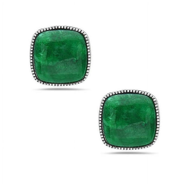 Vera 2S-7145J Boucles d'Oreilles en Forme de Coussin Argenté Vert Jadeite