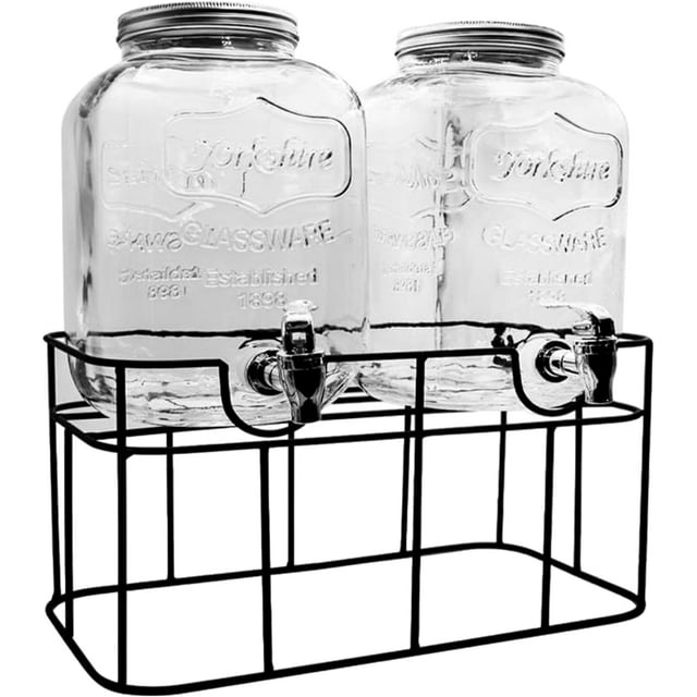 Set de 2 Vitroleros Bluelander de Vidrio Dispensador de Agua con Base de hierro Capacidad de 16 L con tapa