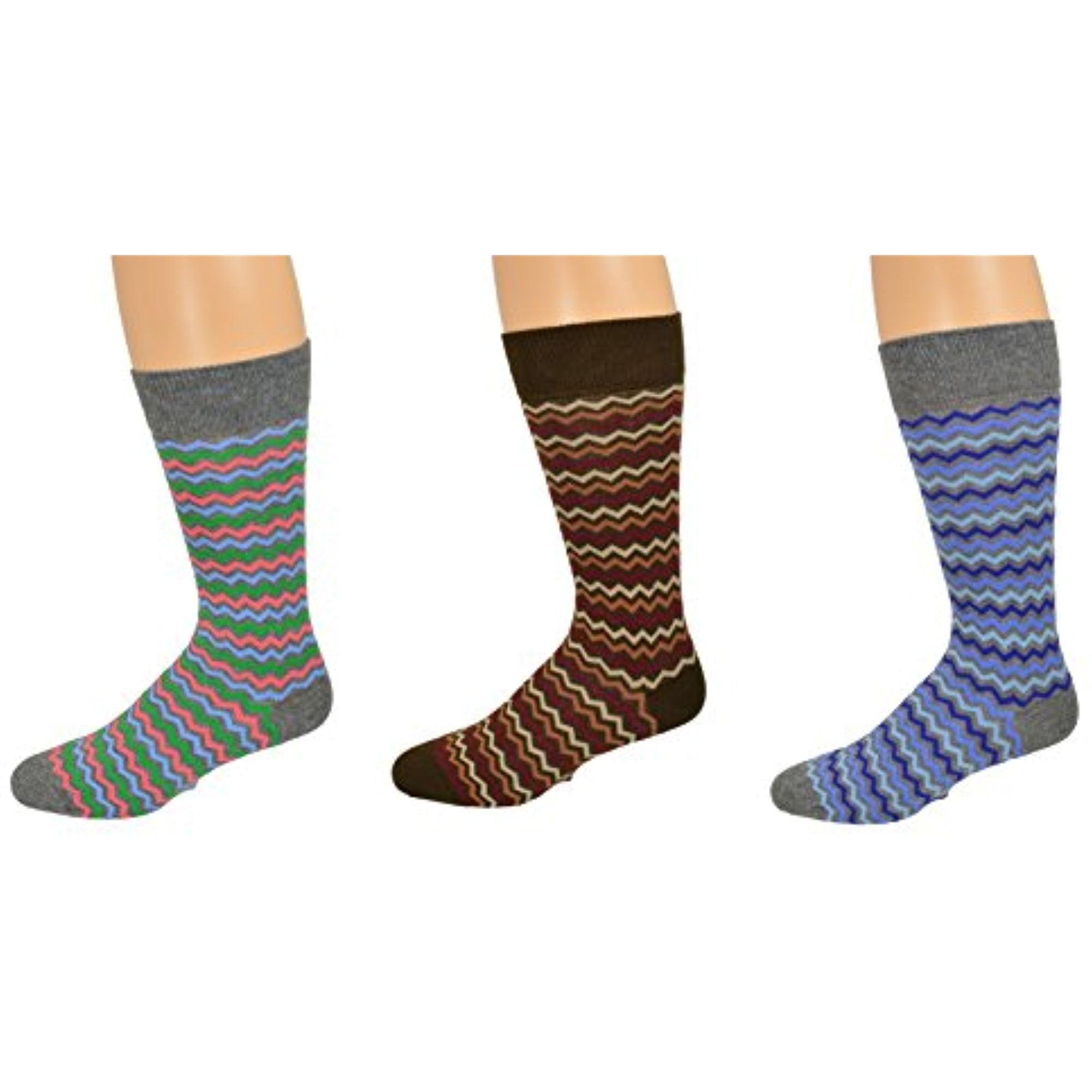 Sierra Socks Sierra Socks Men's Dress Casual 3 Pair Pack Combed Cotton Crew Ocean Wave Pattern