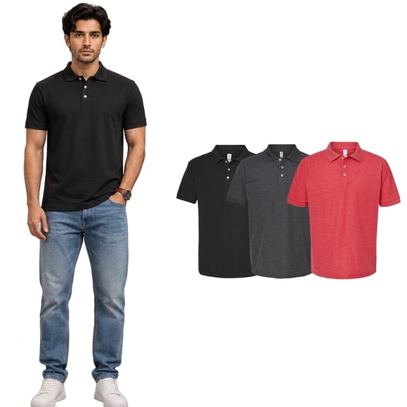 Tultex Men's 50/50 Cotton Poly Sport Pique Polo, 3 Pack Assorted Color, Short Sleeve Collared Tee, S