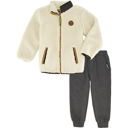 Timberland Boys Sherpa Zip Jacket Jogger Set Ivory/Grey 12 Months