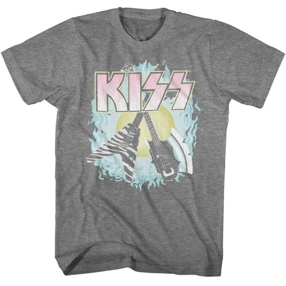 Kiss Two Guitars Graphite Heather Adult T-Shirt
