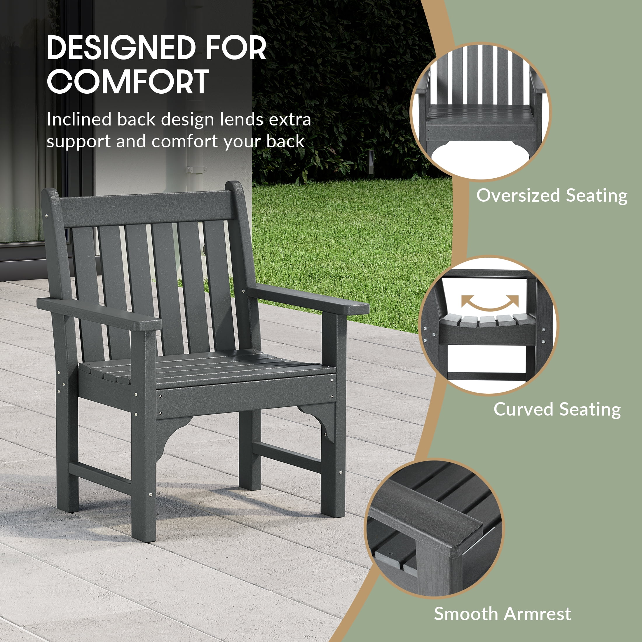WestinTrends Malibu Outdoor Patio HDPE Adirondack Dining Arm Chair, Gray