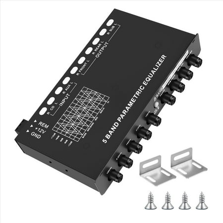 5-Band Car Audio Equalizer Adjustable 5 Bands EQ Car Amplifier Graphic Equalizer with CD/AUX Input Select Switch Black