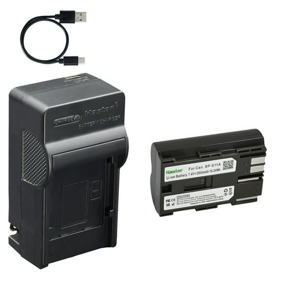 Kastar 1-Pack Battery and AC & USB-C Charger, Compatible with Canon BP-511 BP-511A BP-512 BP-514 and Canon EOS 5D 10D 20D 30D 40D 50D 300D D30 D60 PowerShot G1 G2 G3 G5 G6 ZR20 ZR30 Optura 10 20 50MC