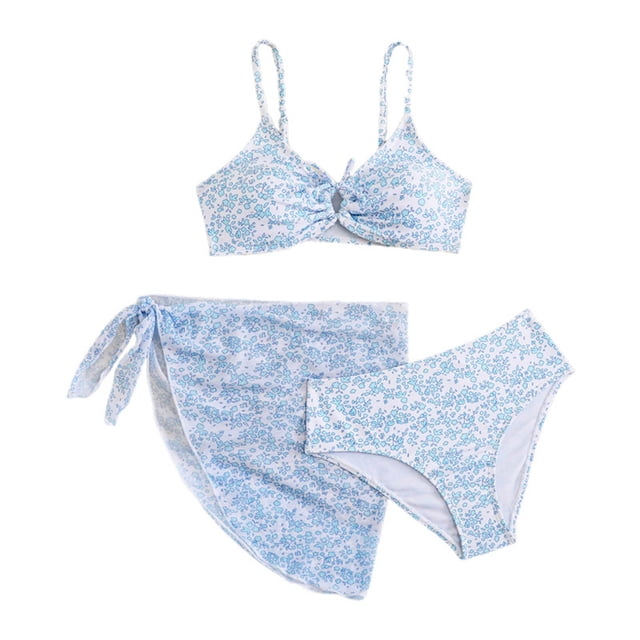 MIASHUI Maillot de Bain Fille Ensemble Bikini 3 Pcs avec Sortie de Plage Maillot de Bain pour Filles, Blanc, 7-8 Ans
