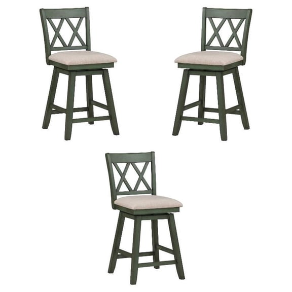 Home Square 24" Wood and Linen Swivel Barstool in Sage Green - Set of 3