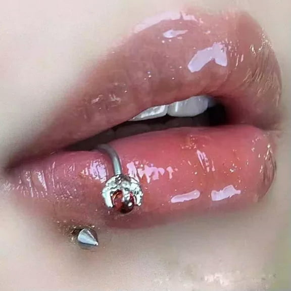 GKNET Piecing Lip Stud C-Shape Lip Ring Body Delicate Jewelry Titanium Steel Labret Lip Ring-Red-1.2*8mm