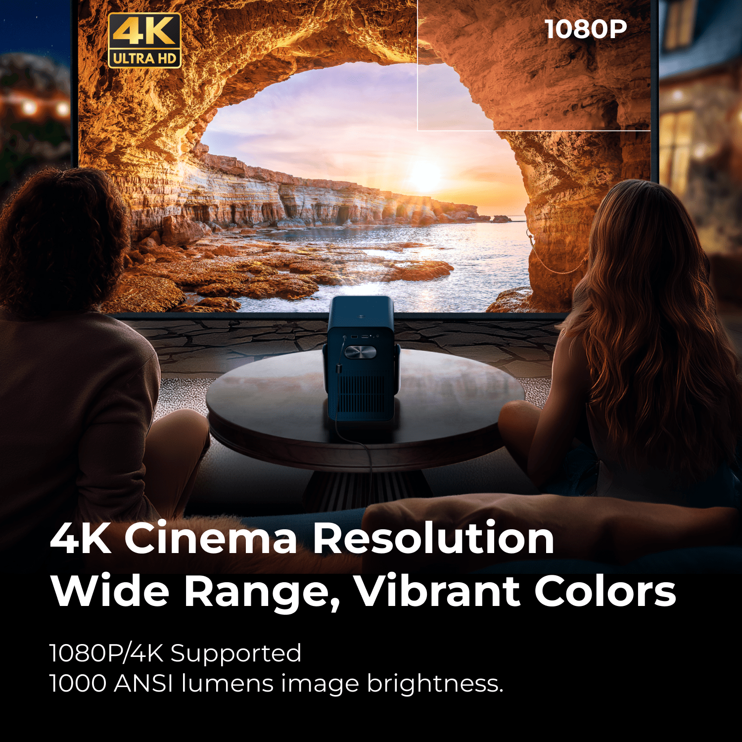 ULTIMEA Projector 4K Supported Smart Projector With Android TV, Netflix Certified, 1000 ANSI Lumens Projector Native 1080P, Dolby Audio, Home Theater Outdoor Projector, Poseidon E40