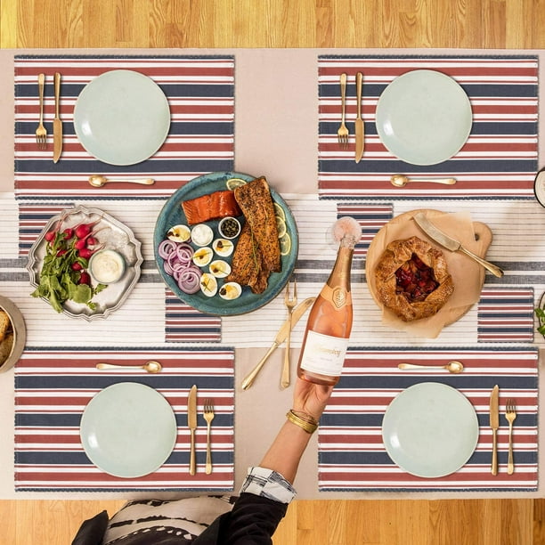 Fourth of July Placemats with Coasters Set of 4 Red Blue Striped