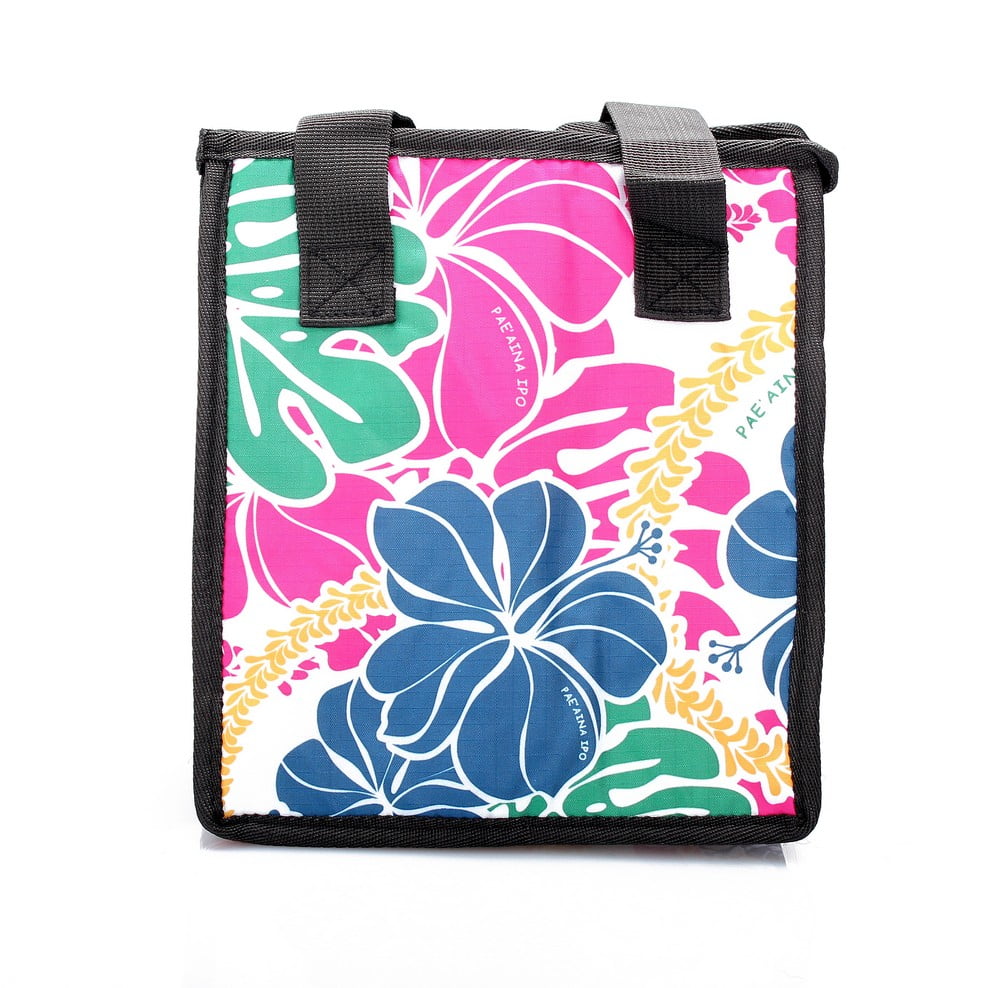 hawaiian print thermal insulated zipper lunch bag giant hibiscus in