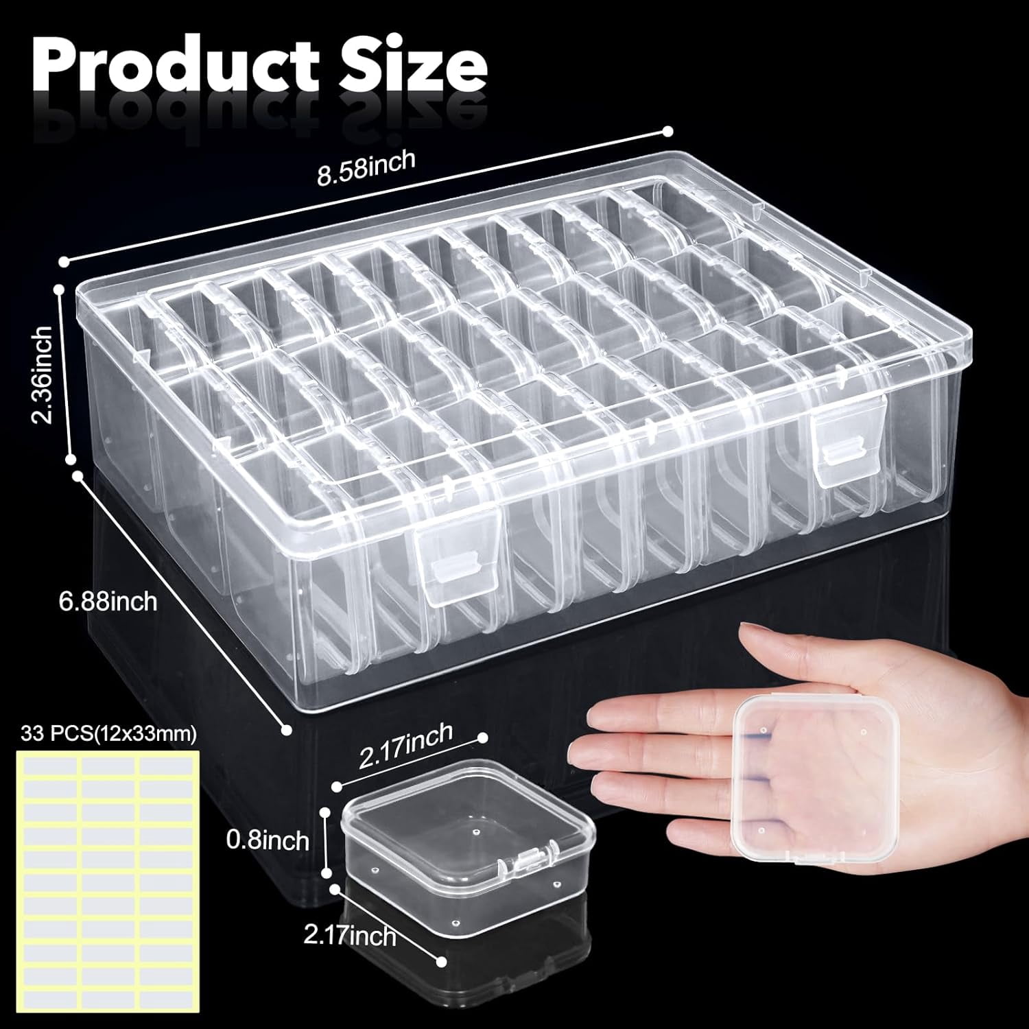 62-Piece Clear Bead Organizer Boxes with Hinged Lids – Mini Plastic Storage Containers for Jewelry, Seed Beads, Bracelets, Diamond Painting, and DIY Crafts