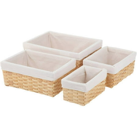 Woven Wood Basket Set, Multiple Colors, 4-Piece Set