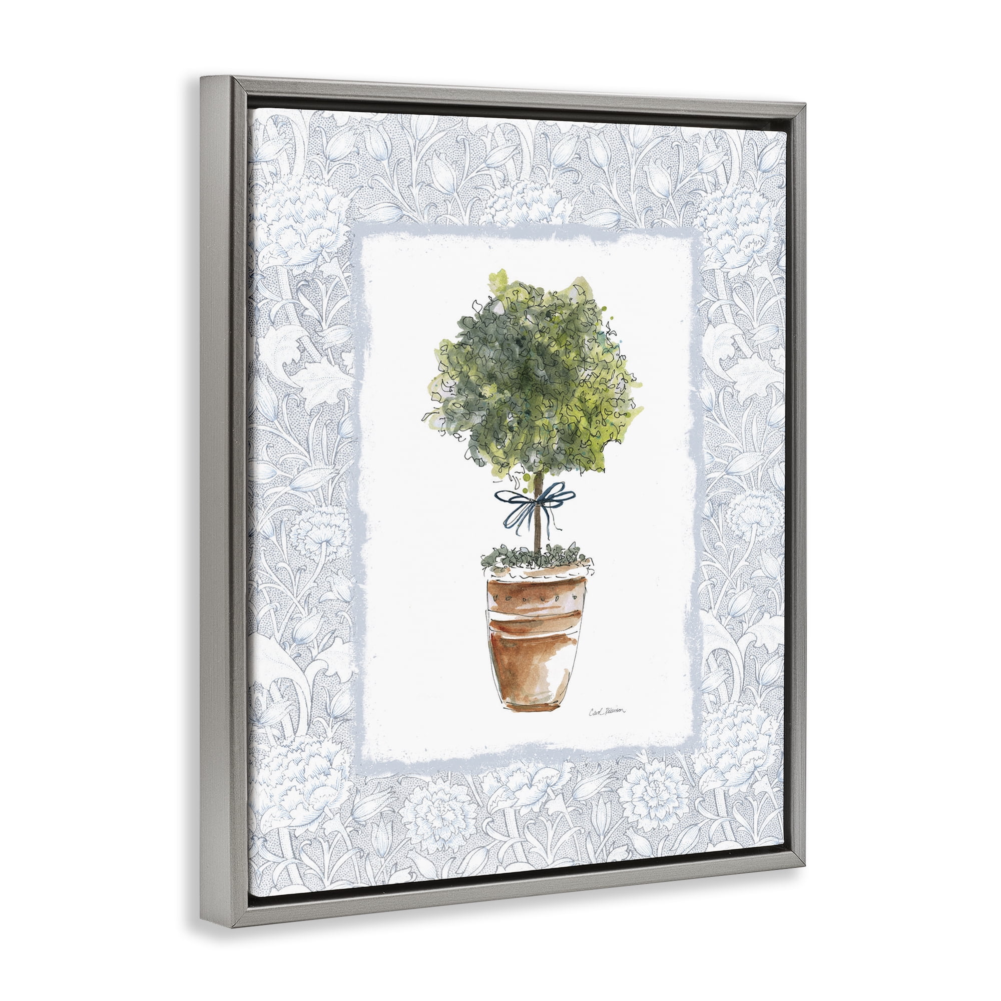 Stupell Industries Potted Topiary in Terracotta Gray Framed Floater Canvas Wall Art, design by Carol Robinson
