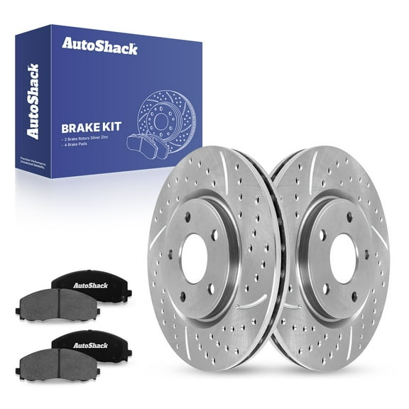 AutoShack 12.99" (330 mm) Front Vented Drilled & Slotted Brake Rotors Coated   Ceramic Brake Pads | Replacement for 2012-2020 Dodge Journey | Silver Zinc Coated | 6-PC Brake Kit | SilverShield Pro