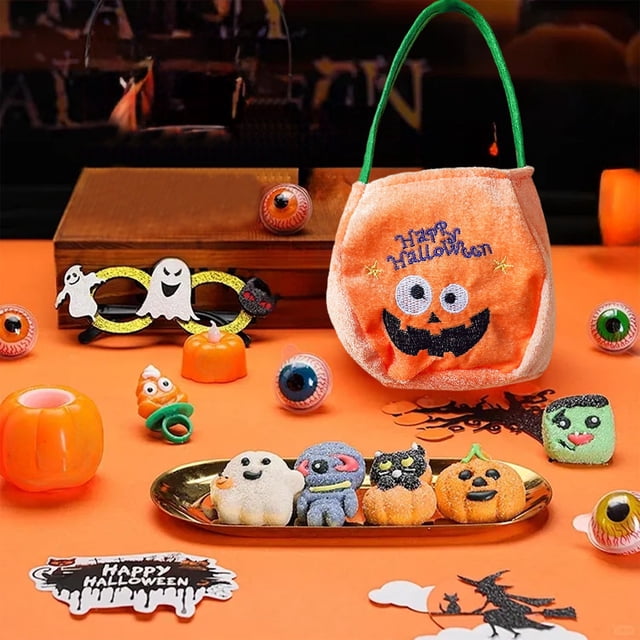 Bolsa de Tela No Tejida para Halloween, Ideal para Dulces, Fiestas de Fantasmas, Calabazas, Joyería y Accesorios | Naranja 26 X 22 Cm | Ligera, Duradera, Reutilizable, Fácil de Limpiar | 1 Unidad