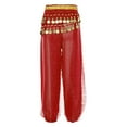 thumbnail image 2 of Kaerm Kids Girls Belly Dance Harem Pants Tribal Arabic Trousers Yoga Pilates Hippie Dance Bottoms Red L, 2 of 7